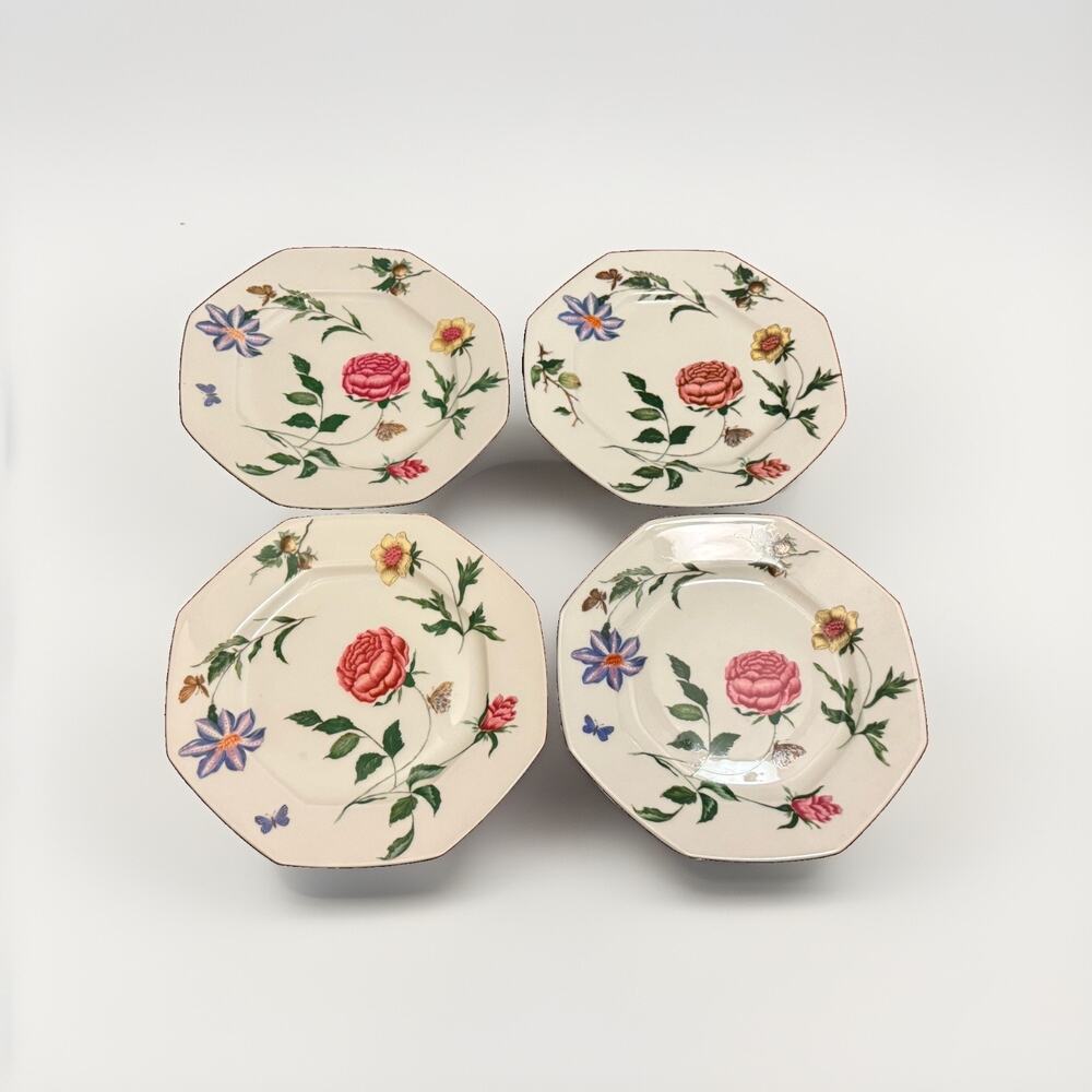 A. Raynaud Limoges France Floral Butterfly Octagonal Salad Plates Set of 4